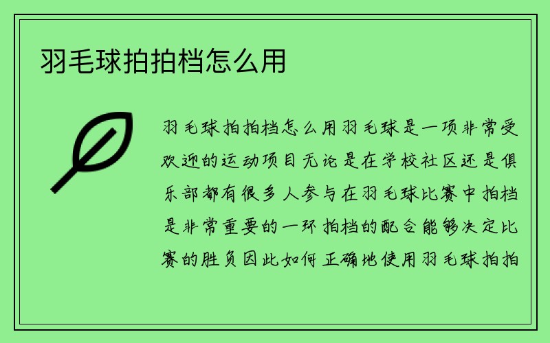 羽毛球拍拍档怎么用